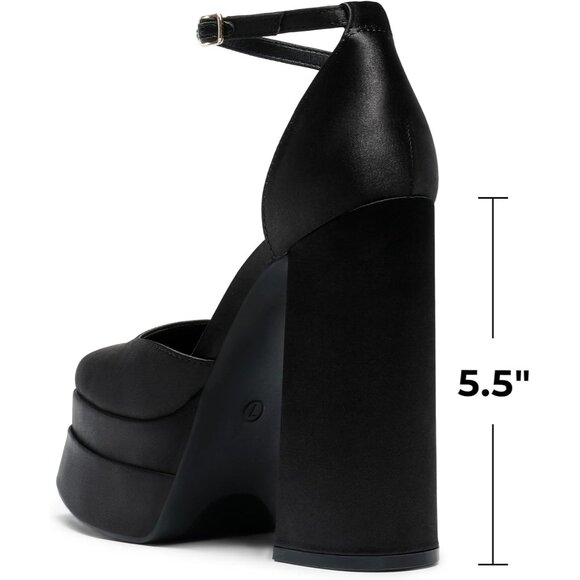 Dream Pairs Women Black-satin Faux Leather Closed Toe Chunky High Heels Platform - Picture 3 of 9